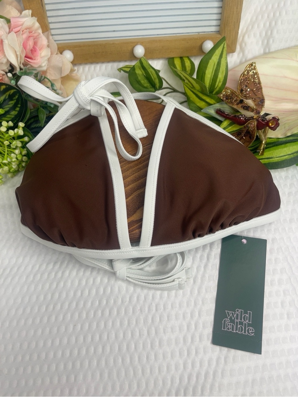 Wild Fable Brown & White Triangle Bikini Top
